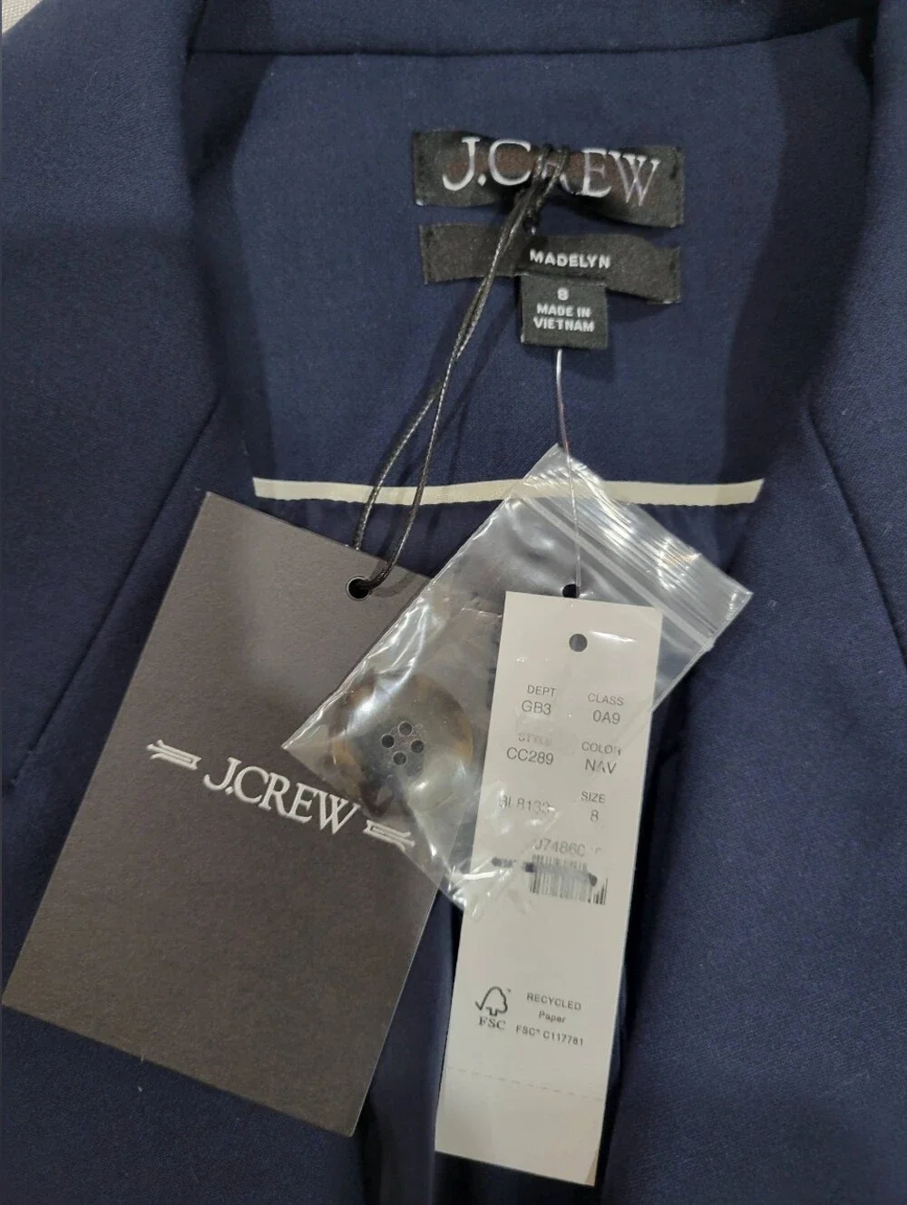 J Crew Madelyn blazer in four-season stretch Cc289 NEW! Size 8 Navy $258 Retail - Picture 7 of 9
